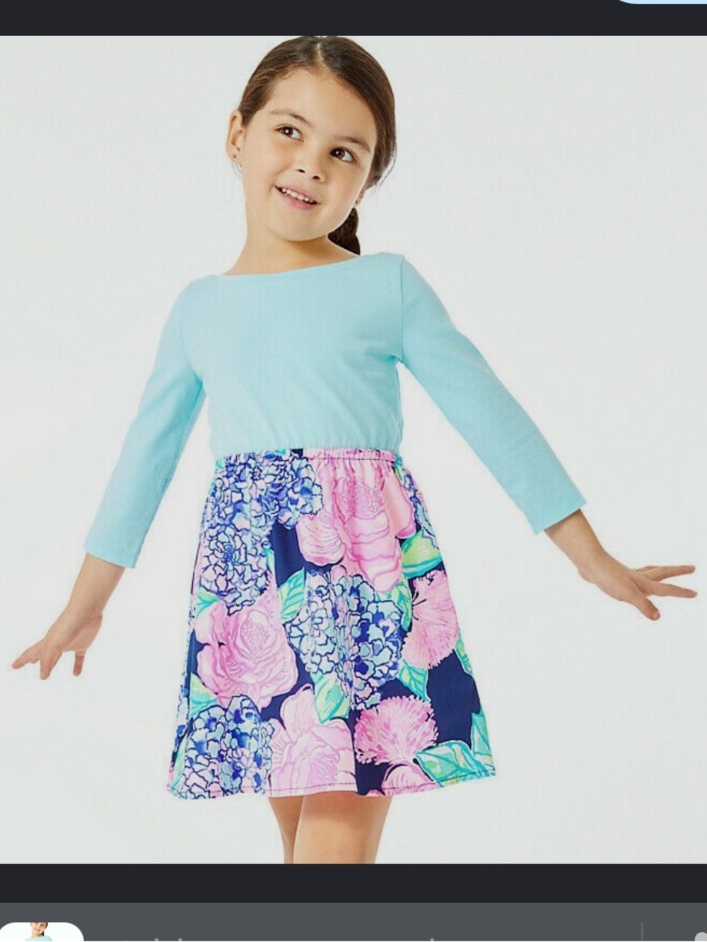 Lilly Pulitzer Girls Mochi Dress in the "High Tide Navy / Hey Hey Bouquet"